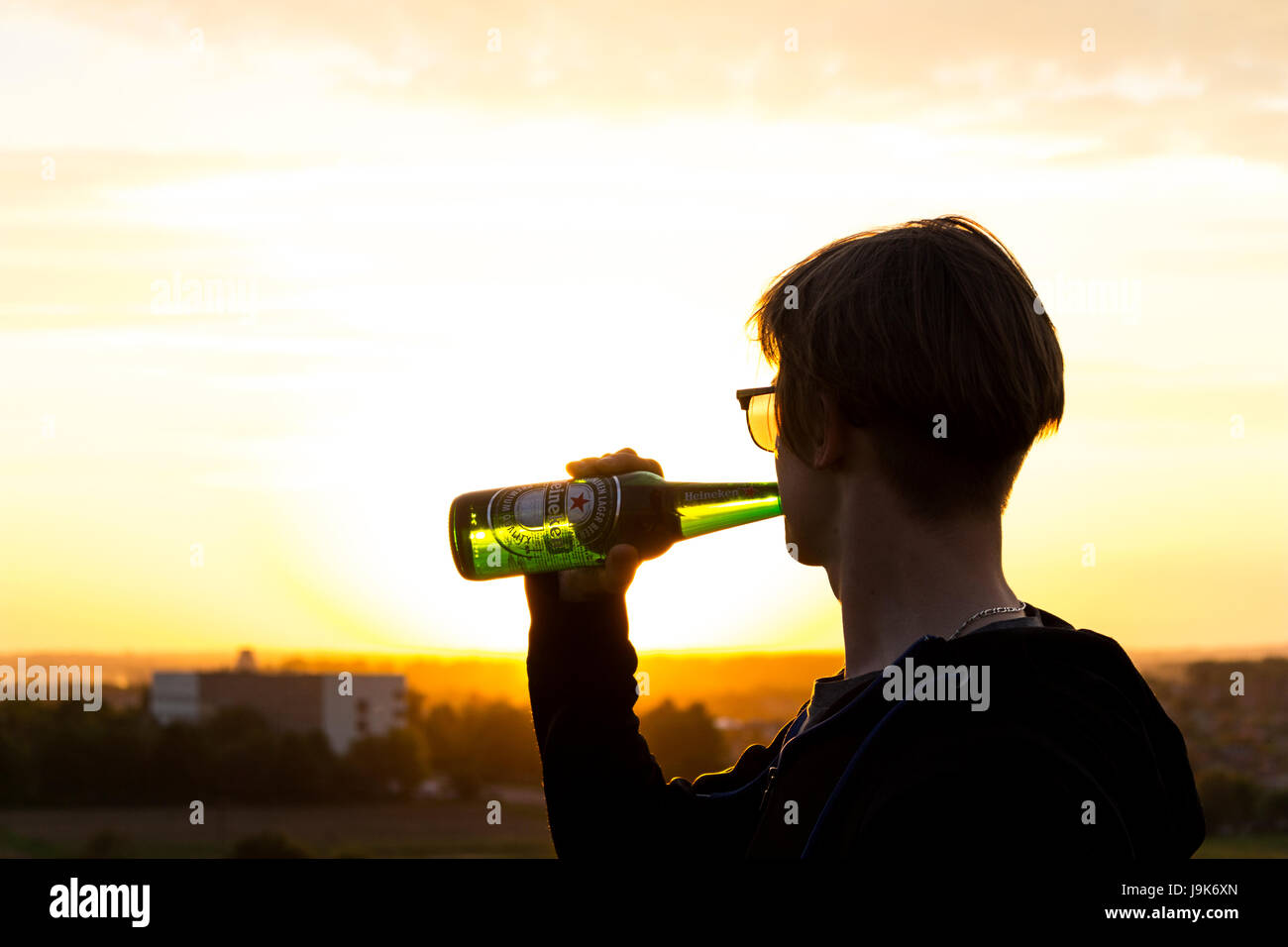 Drinking beer at the sunset, what can be better? Stock Photo