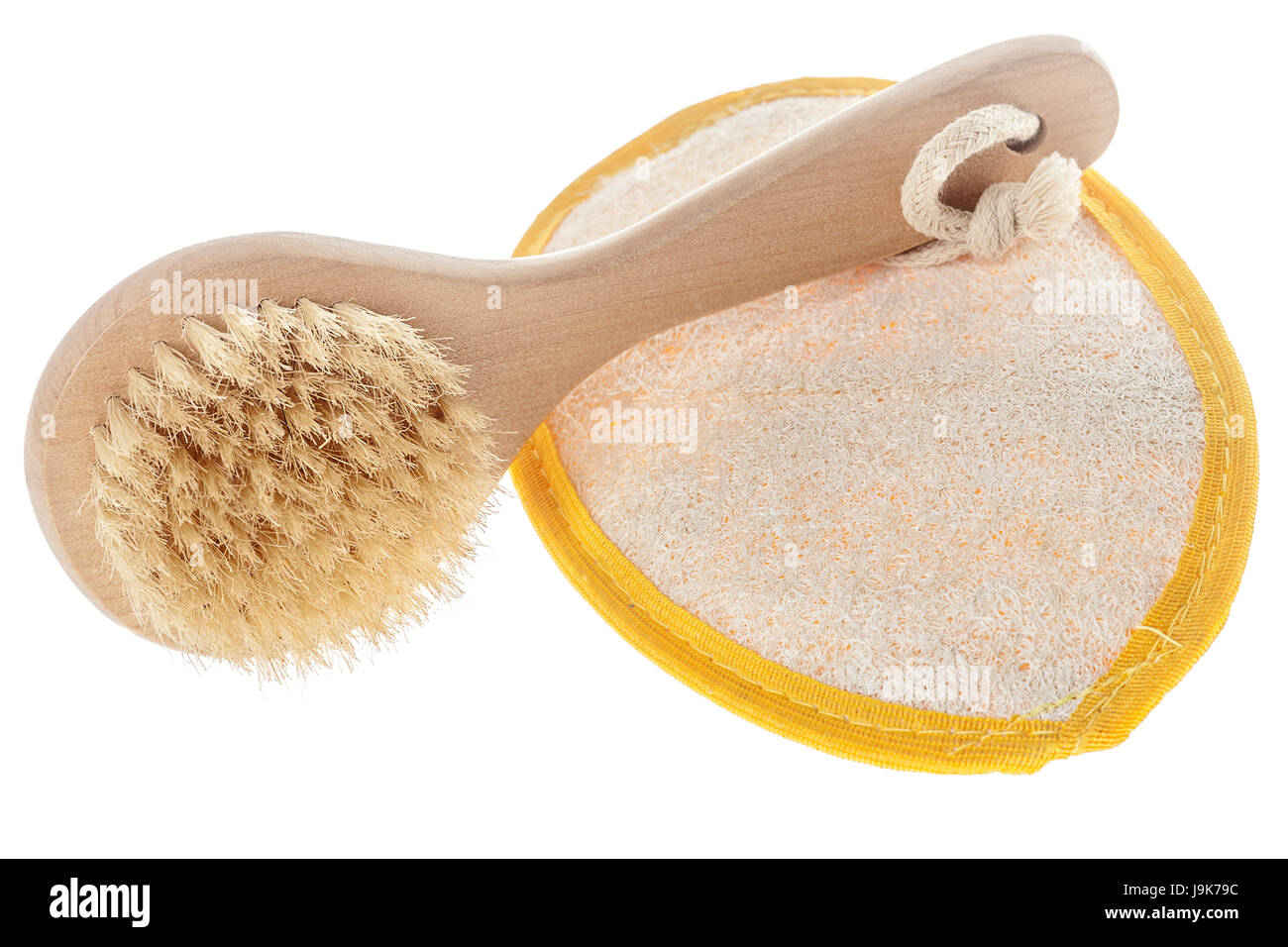 Circular loofah body scrub and brush isolated on white Stock Photo Alamy