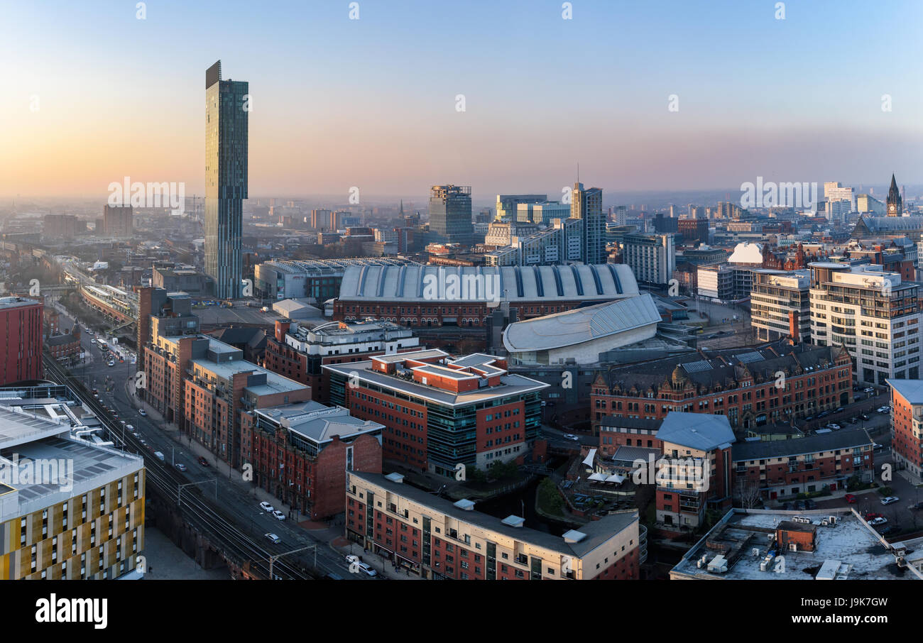 View over Manchester city from high up Stock Photo - Alamy