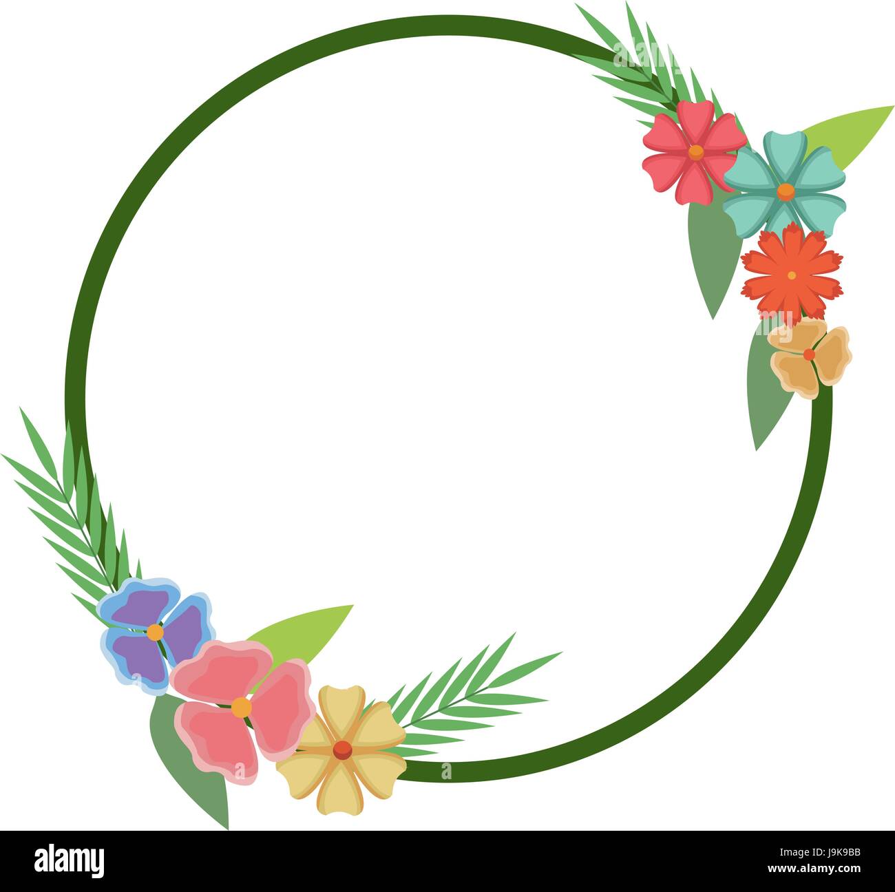 floral frame round flowers natural decoration Stock Vector