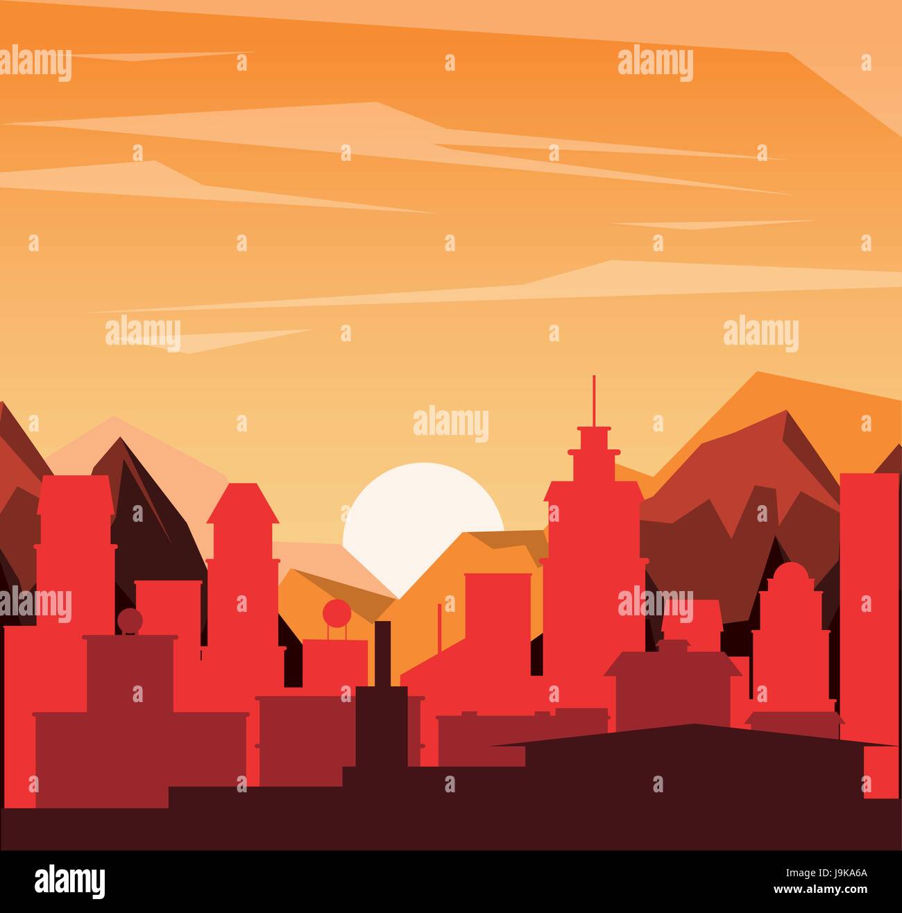 colorful background of landscape of city in the sunset Stock Vector ...
