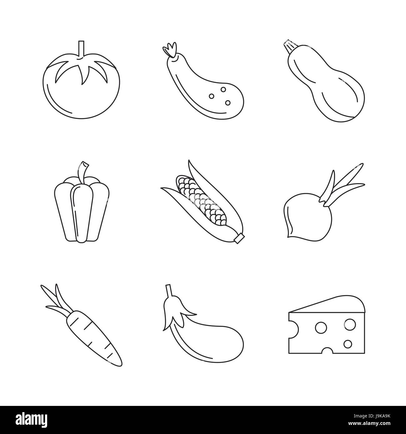 monochrome silhouette set of vegetables and cheese Stock Vector