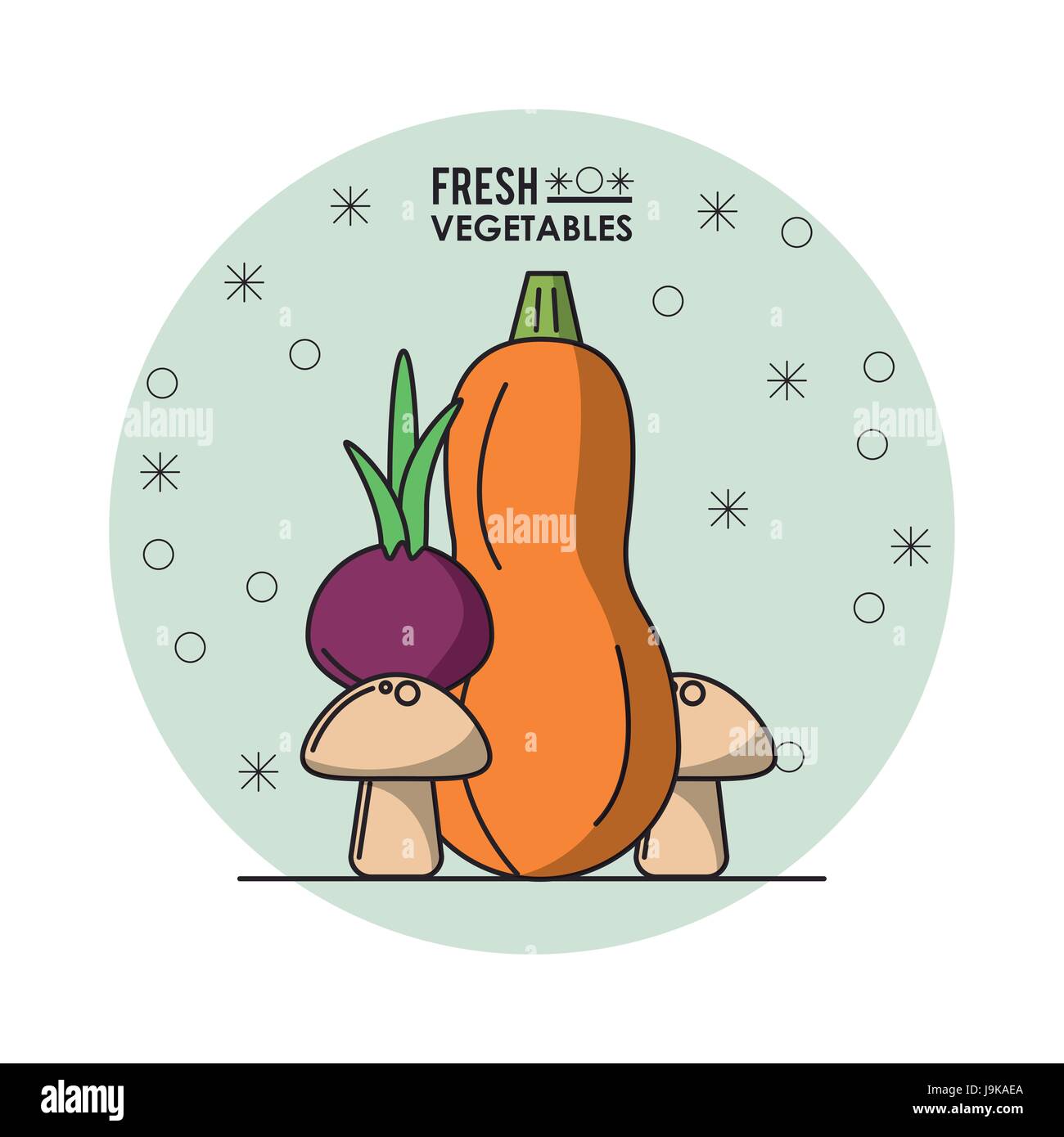 colorful poster of fresh vegetables with zucchini and beet and