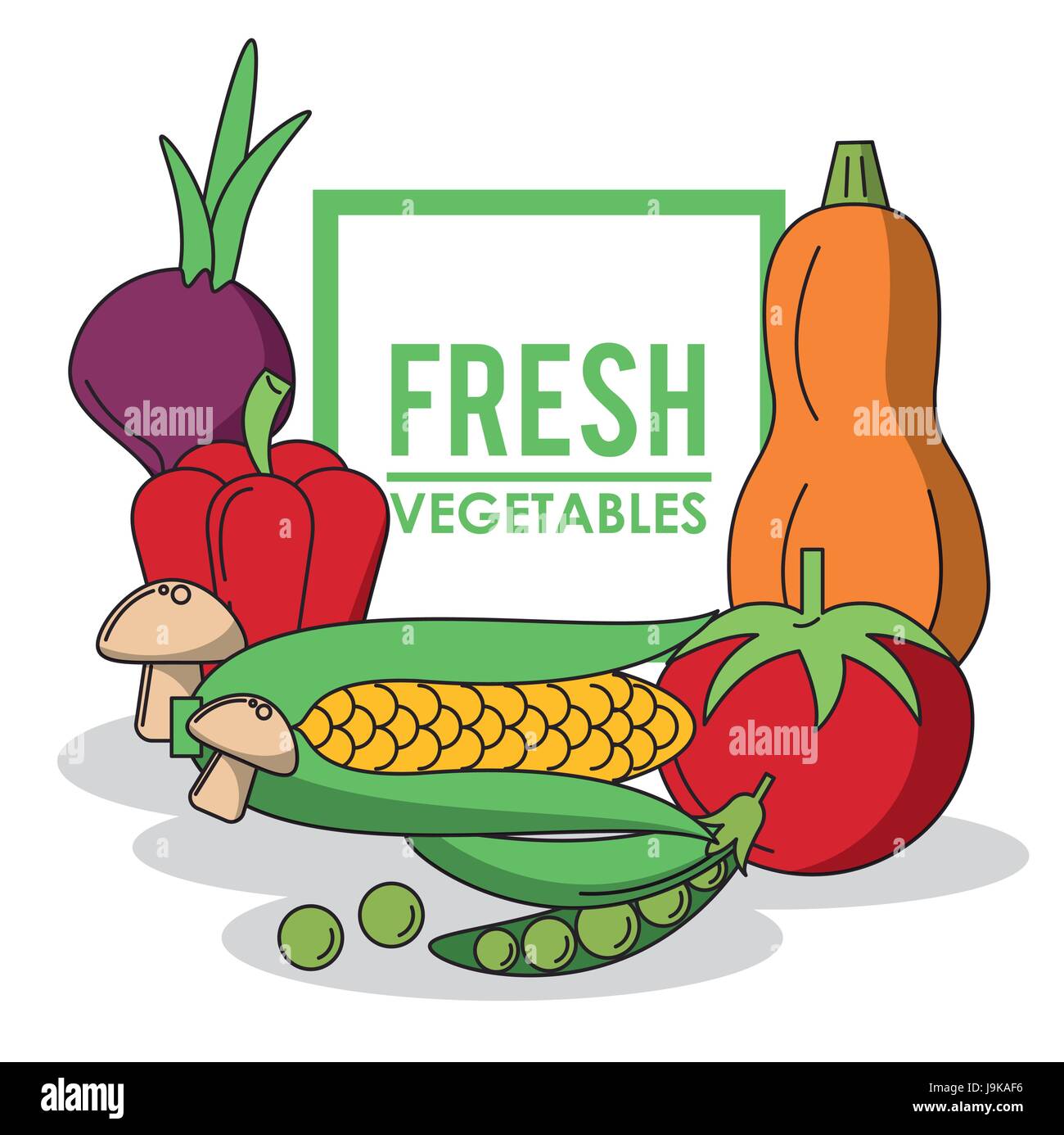 colorful poster with set of fresh vegetables and logo Stock Vector ...