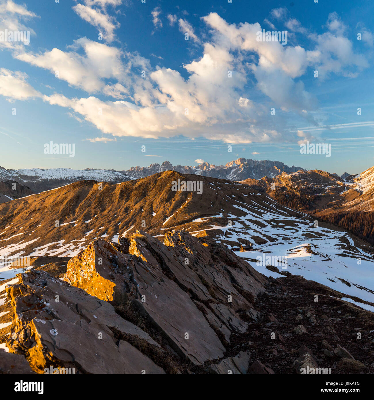 Europe, Italy, Alps, Dolomites, Mountains, Passo Rolle Stock Photo