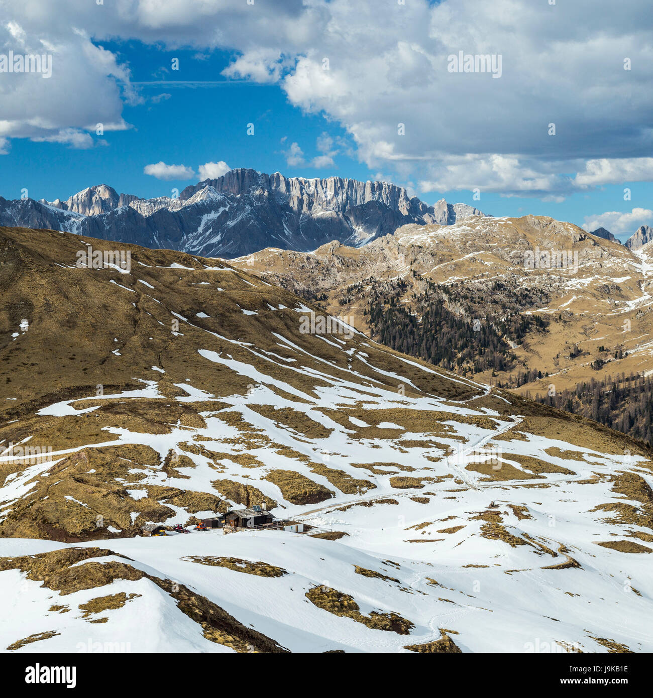 Europe, Italy, Alps, Dolomites, Mountains, Passo Rolle Stock Photo