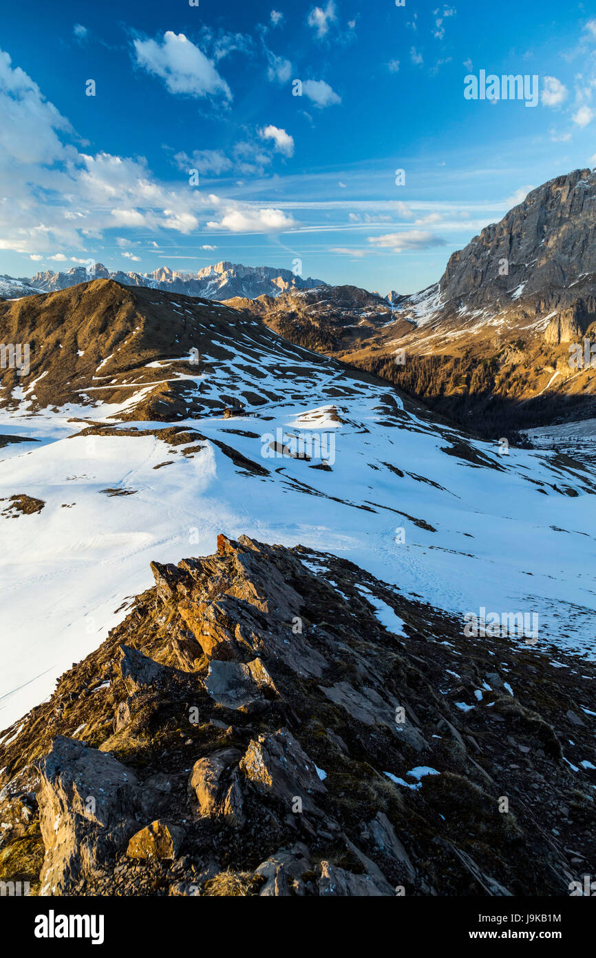 Europe, Italy, Alps, Dolomites, Mountains, Passo Rolle Stock Photo