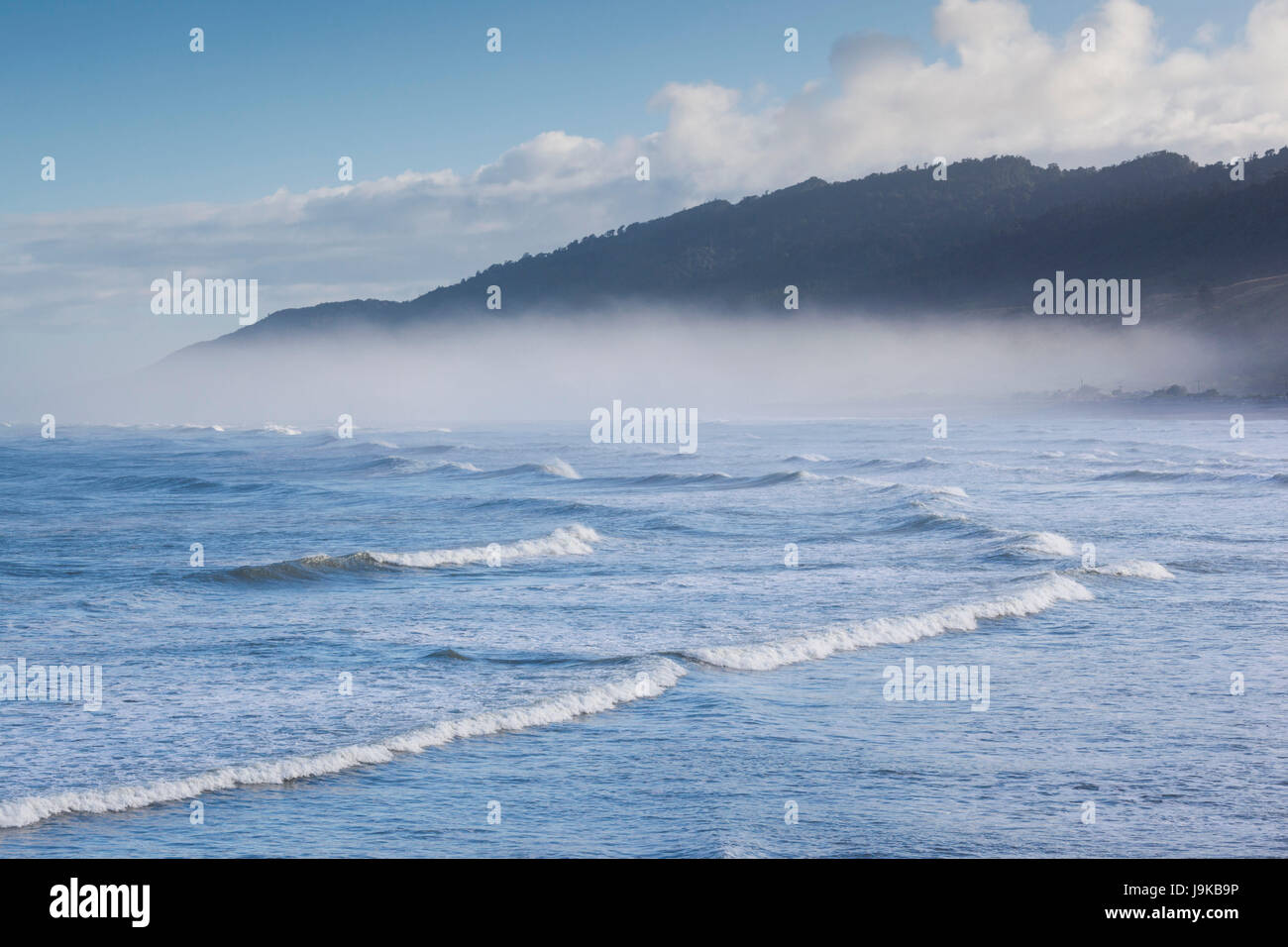 New Zealand, South Island, West Coast, Greymouth, beach, fog Stock Photo