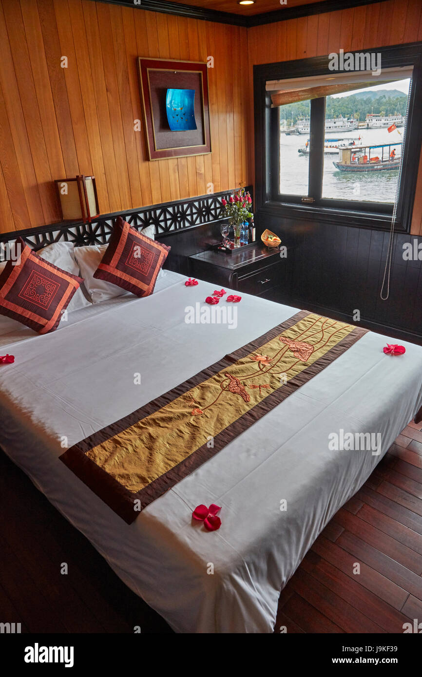 Double cabin on Galaxy Premium Cruise Boat, Ha Long Bay (UNESCO World Heritage Site ), Quang Ninh Province, Vietnam Stock Photo