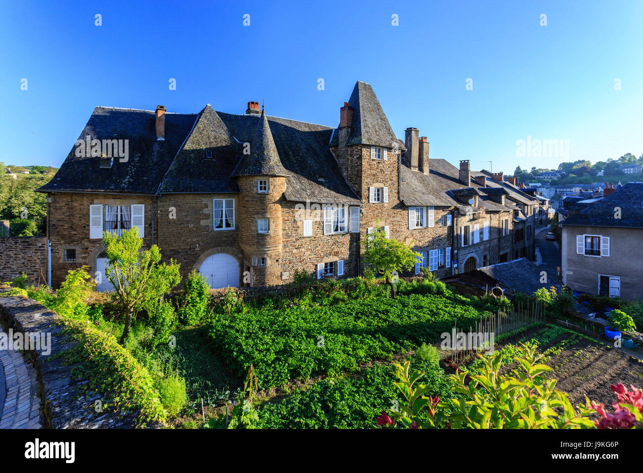 France, Correze, Uzerche, Tayac Castle and kitchen garden on terrace Stock Photo