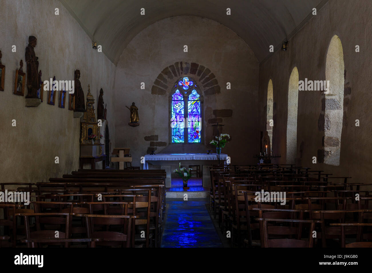 France, Correze, Voutezac, Le Saillant, Saillant chapel, stained glass windows by Marc Chagall Stock Photo