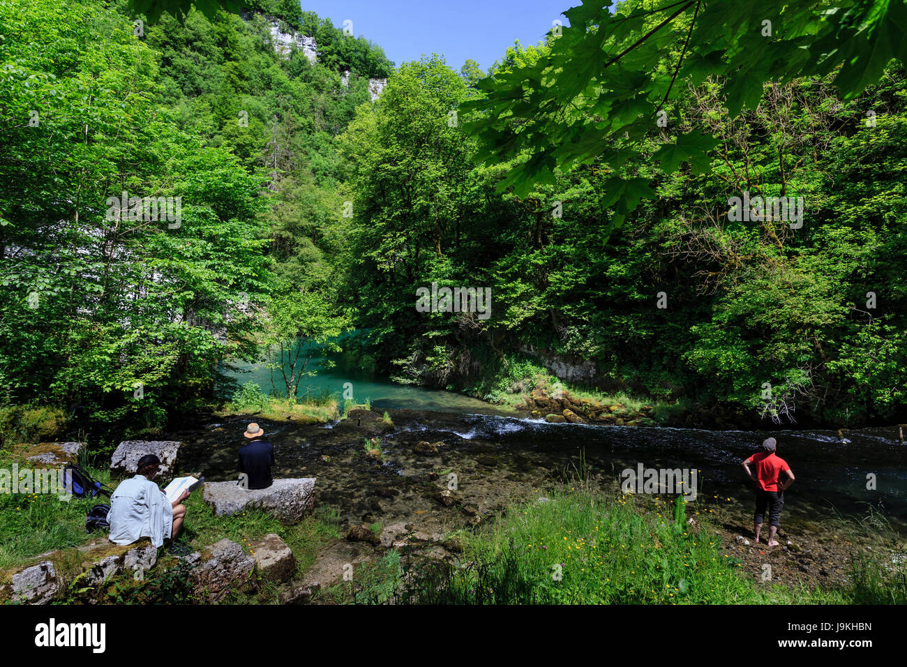 France, Doubs, Ouhans, the Loue river close to the source Stock Photo