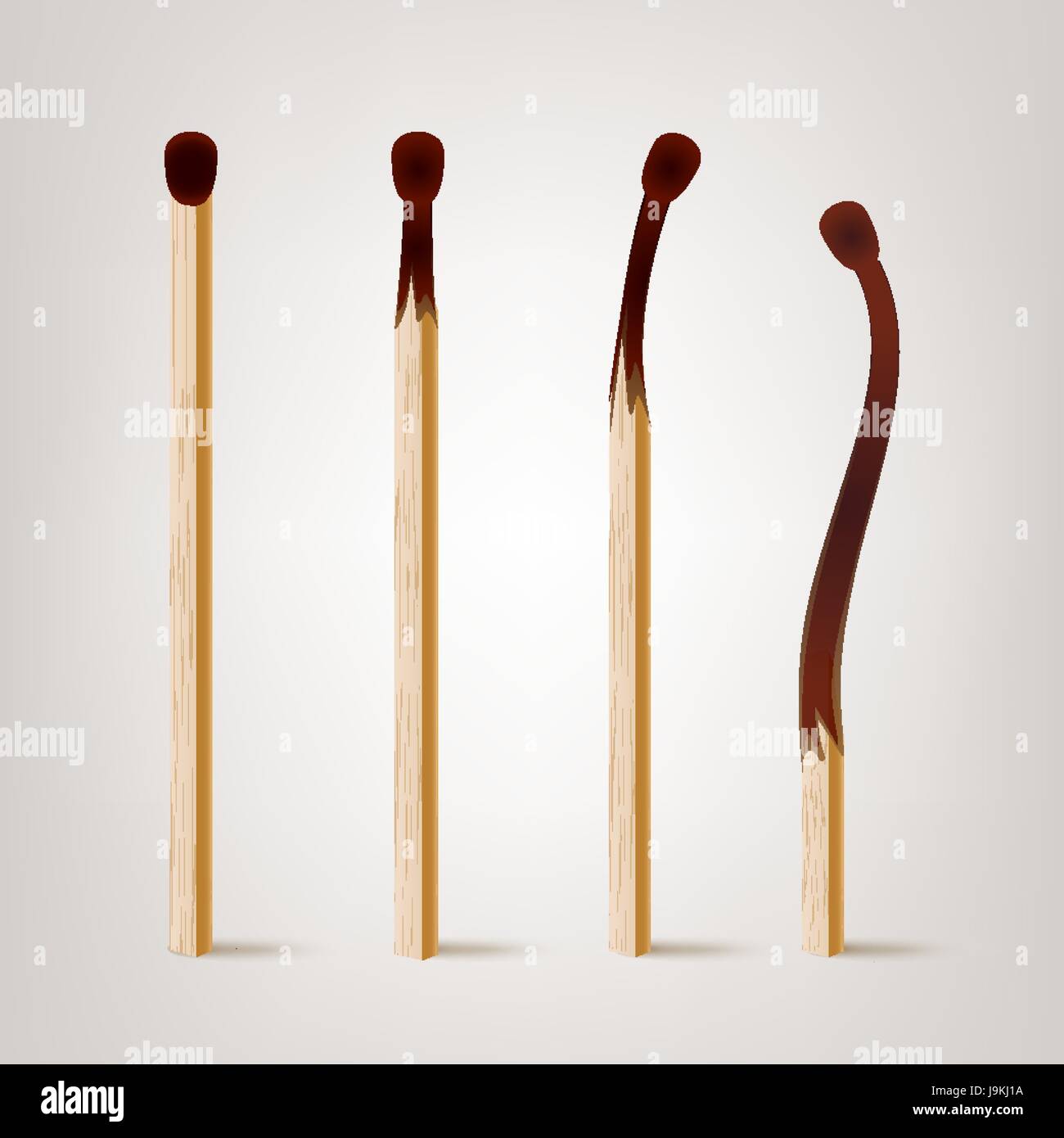 Realistic Burnt Match Vector. Various Stages Of Matches Burning Set Isolated Stock Vector Image