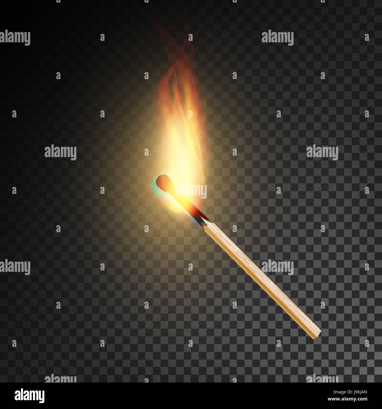 Realistic Burning Match Vector. Burning Match On Transparency Grid