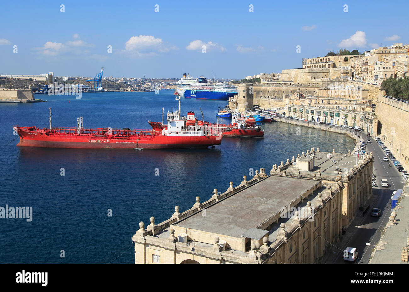 Merchant Shipping And Cruise Ships In Grand Harbour Valletta Malta Stock Photo Alamy