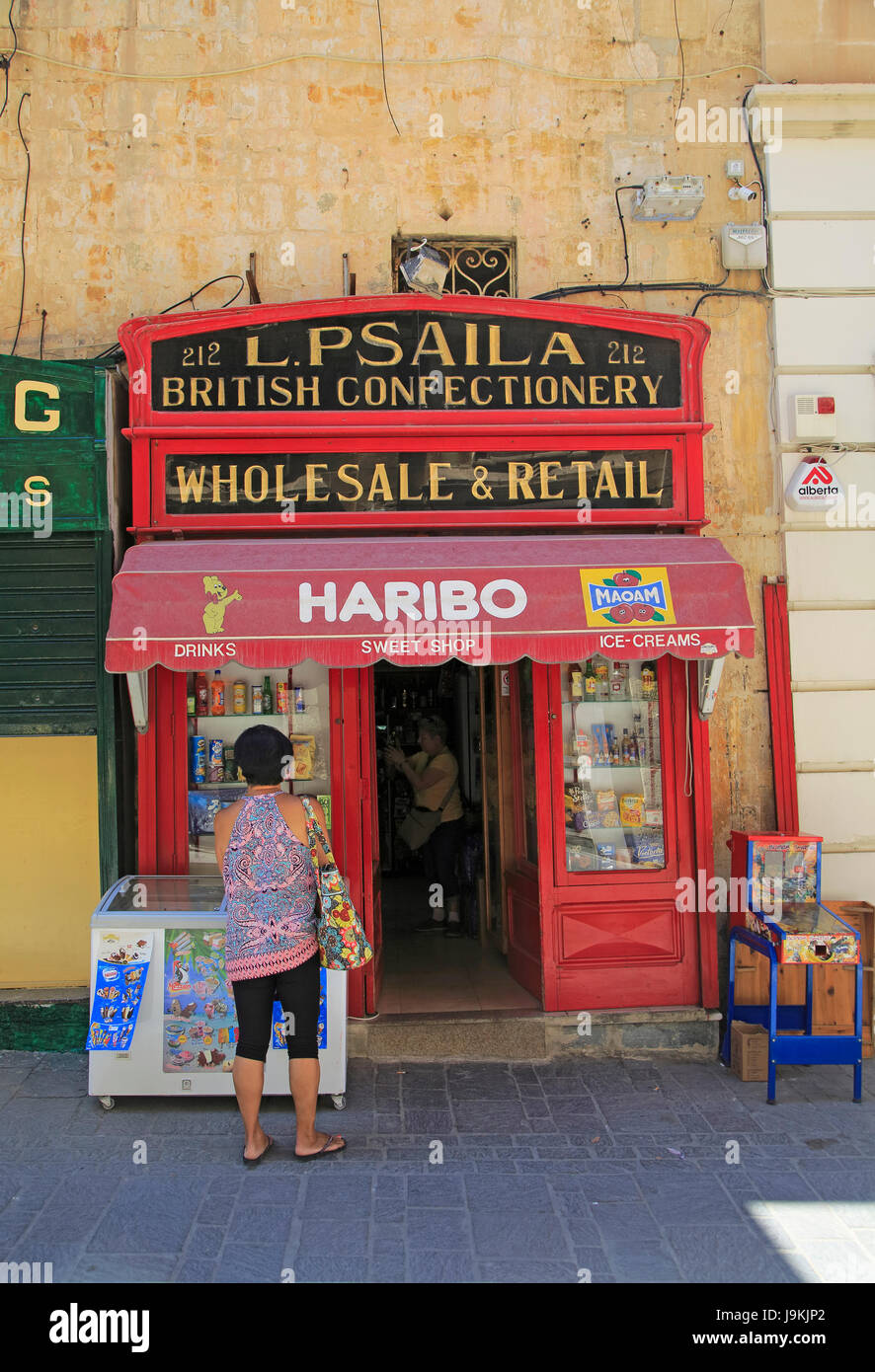 British traditional confectionery shop wholesale and retail in Valletta, Malta Stock Photo