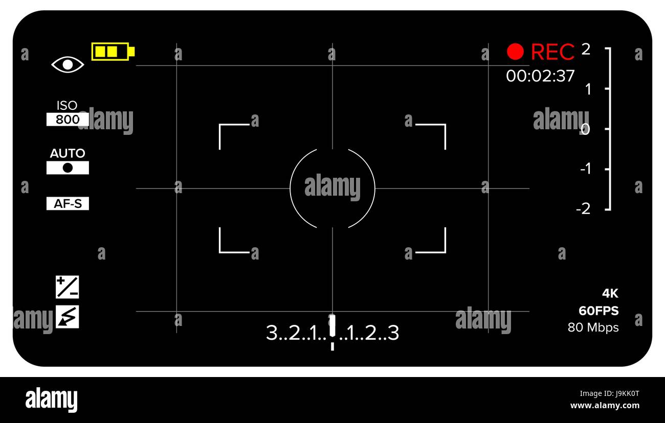 Camera Viewfinder Vector. Modern Camera Focusing Screen With Settings