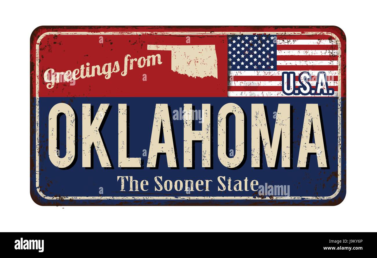 Greetings from Oklahoma vintage rusty metal sign on a white background, vector illustration Stock Vector