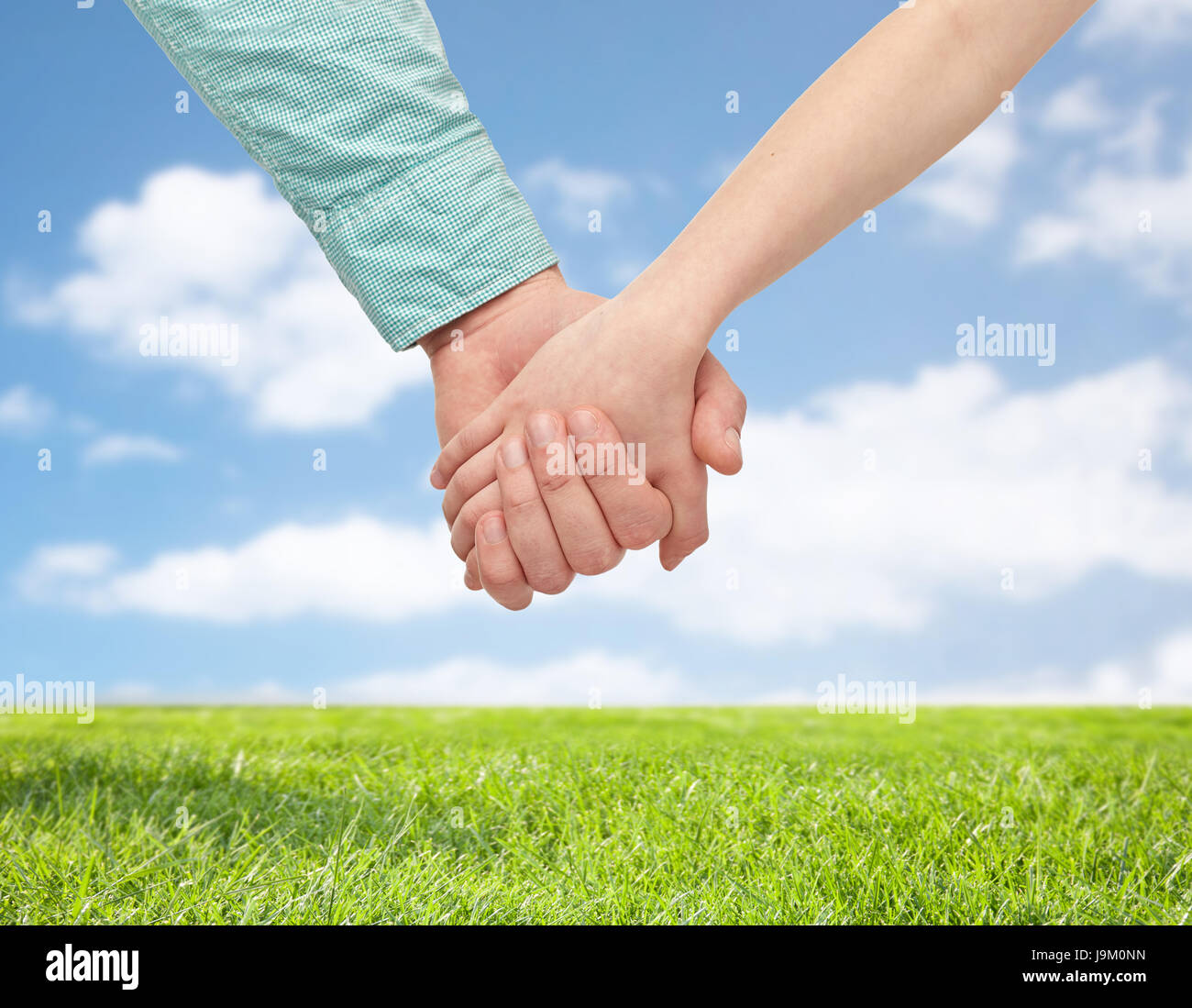 happy father and child holding hands Stock Photo