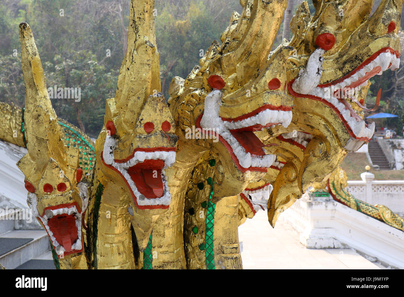 Temple dragons in Luang Prabang Laos Stock Photo