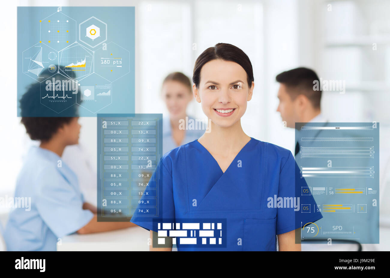 happy smiling doctor or nurse at hospital Stock Photo