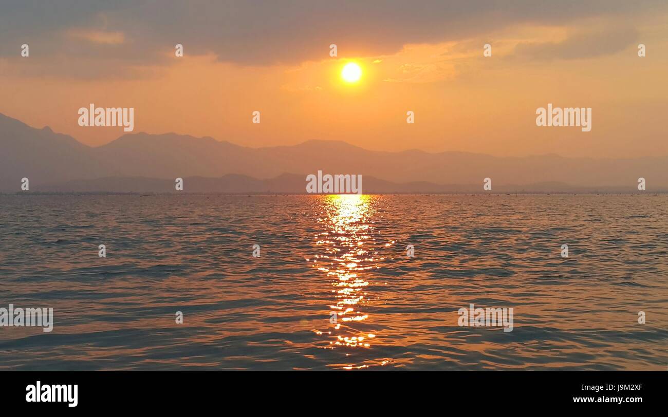 Beautiful sunset over Phayao lake, Thailand Stock Photo