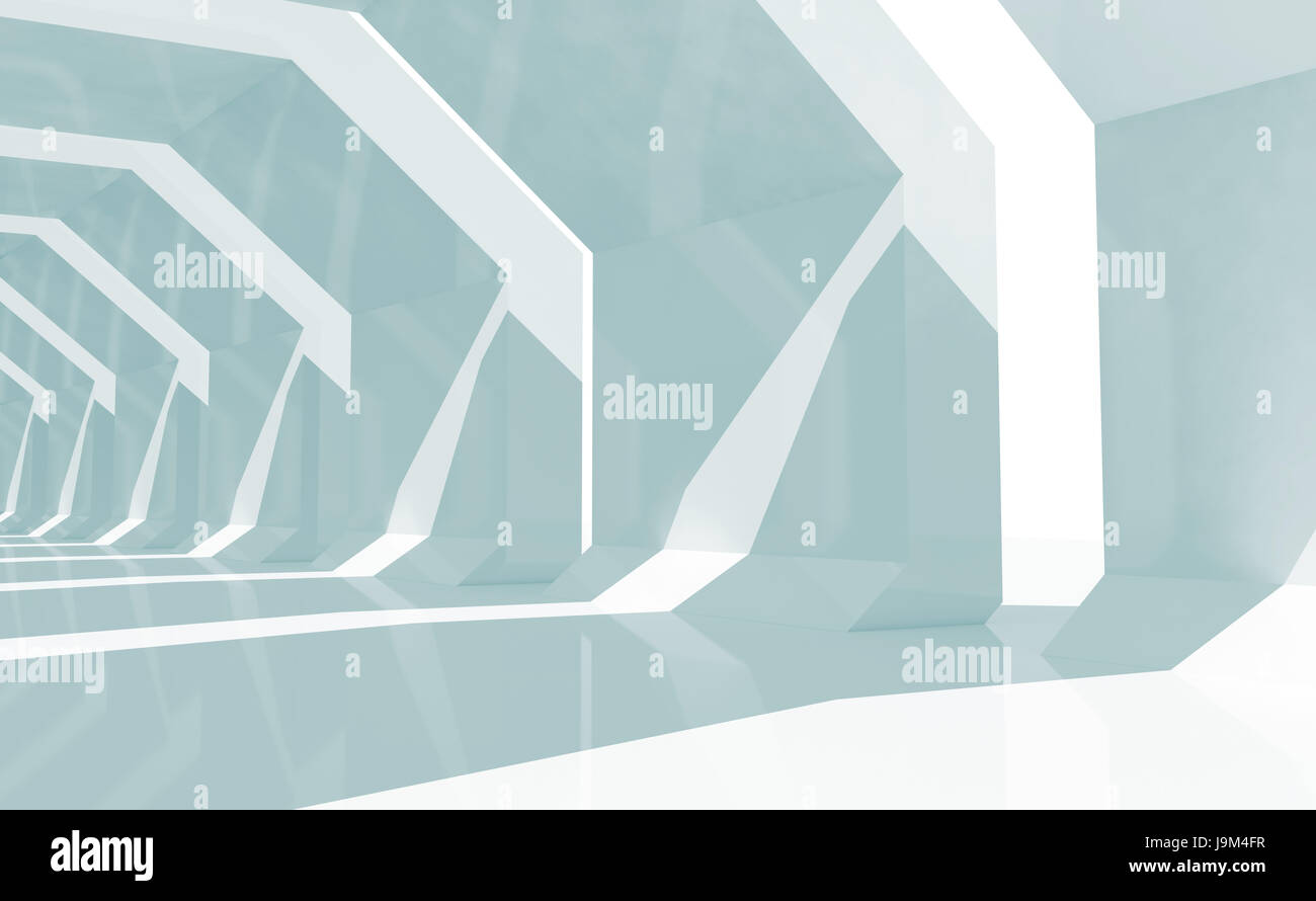 Abstract blue toned cg background with empty shining tunnel interior ...