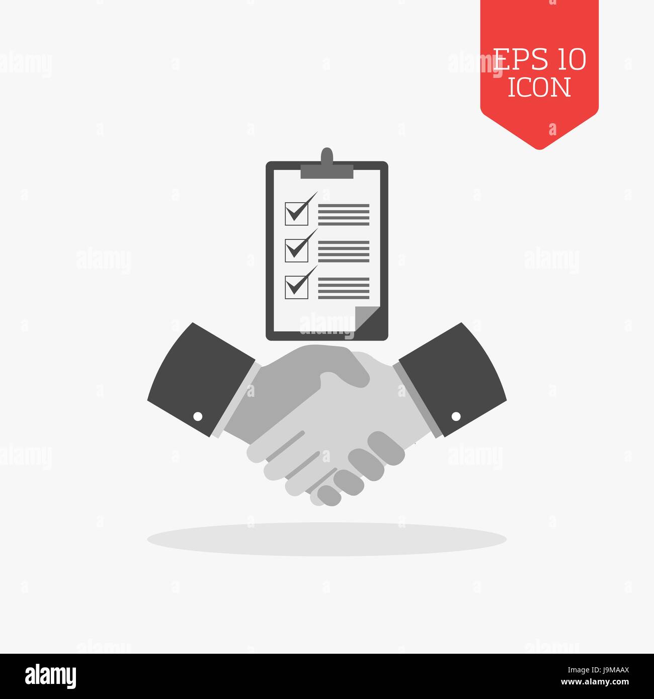 Handshake with checklist icon, successful agreement concept. Flat ...
