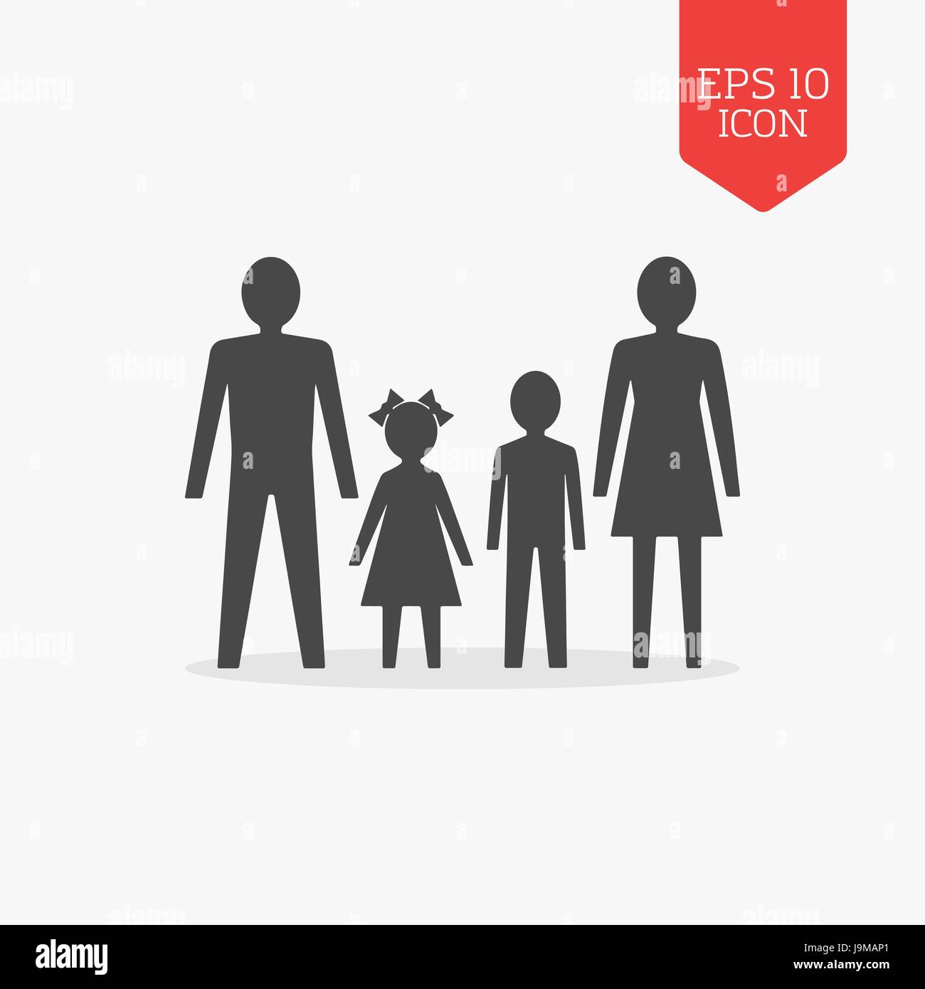 Man, woman and children icon. Family concept. Flat design gray color ...