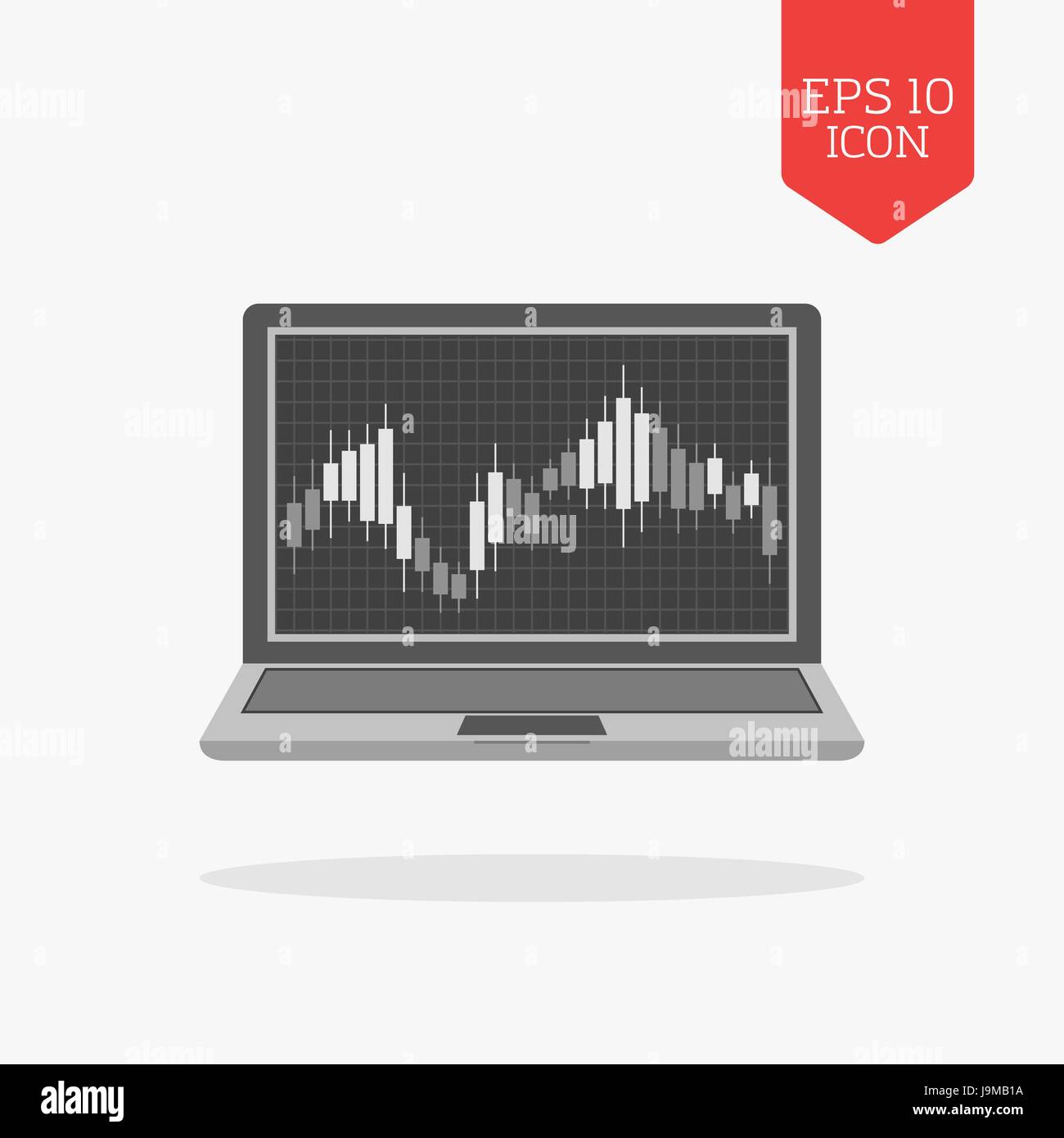 Laptop with candlesticks chart on screen icon. Stock market trading ...