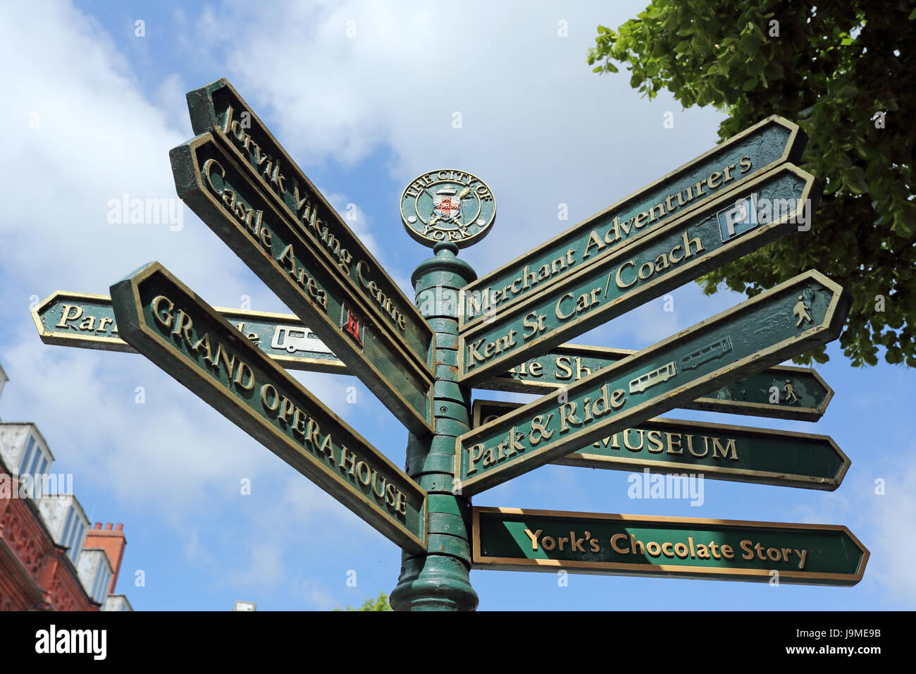 Signpost for tourists in York, England, UK Stock Photo
