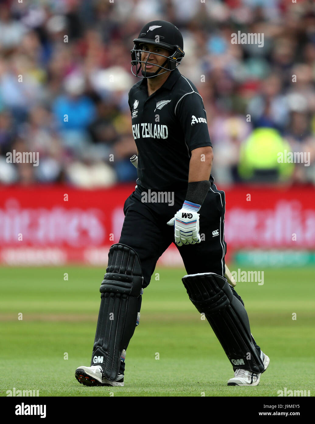 New Zealand's Ross Taylor walks off after being dismissed by Australia's John Hastings during the ICC Champions Trophy, Group A match at Edgbaston, Birmingham. Stock Photo