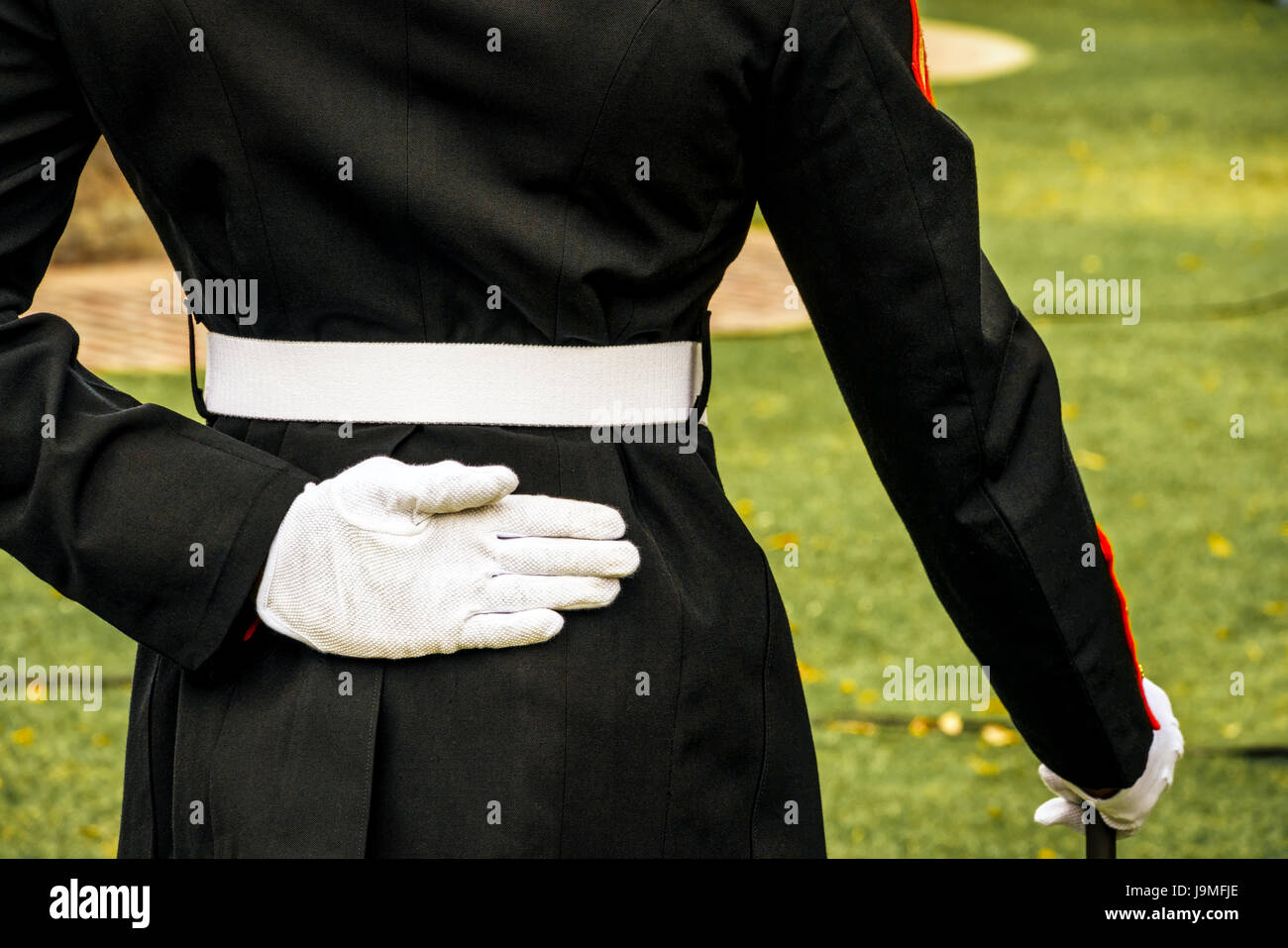 A US Marine at parade rest during a ceremony in southern California. Stock Photo