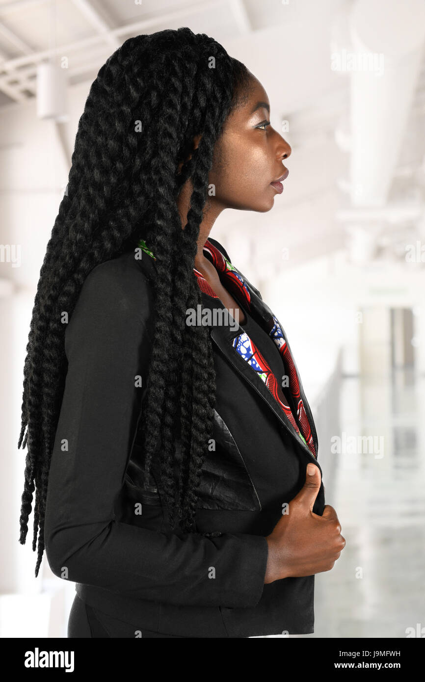 Profile of African American businesswoman inside office building Stock Photo