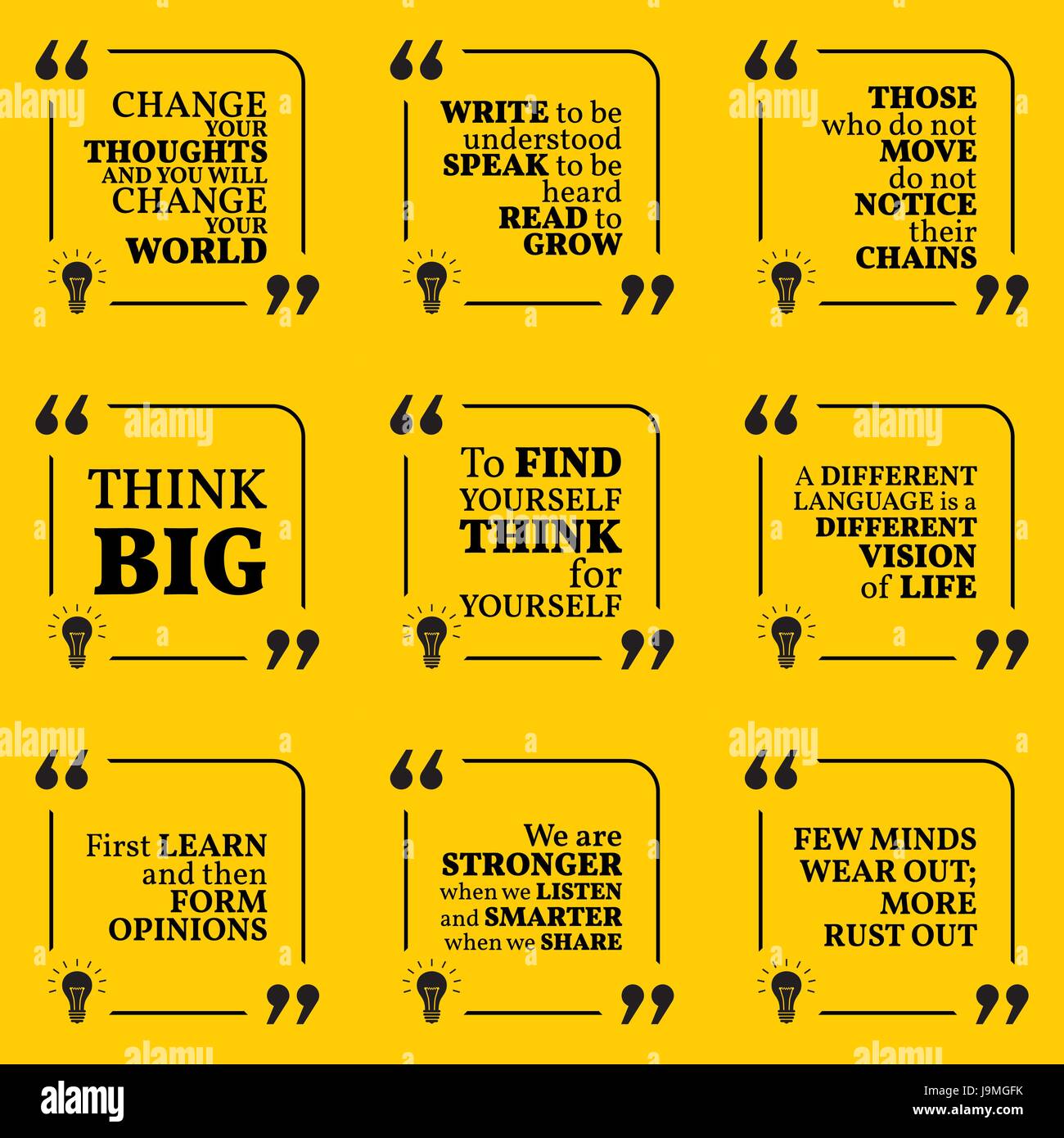 Set Of Motivational Quotes About Learning Thinking Optimism Stock