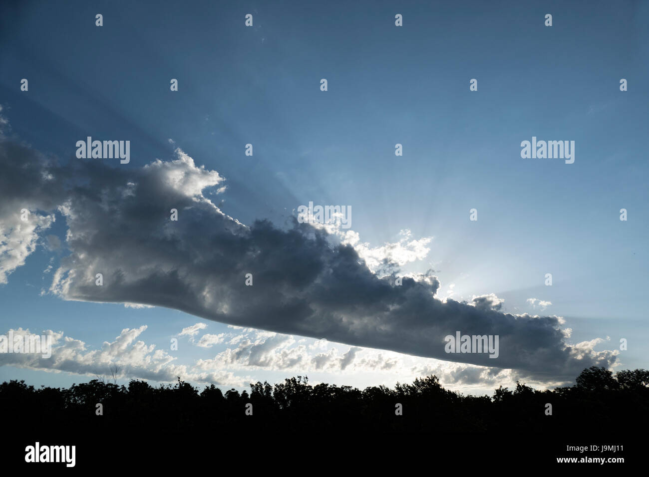 Morning Sun Illuminating Shelf Cloud Stock Photo