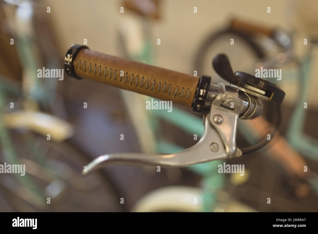 Close up of vintage bicycle handlebar at Stock Photo Alamy