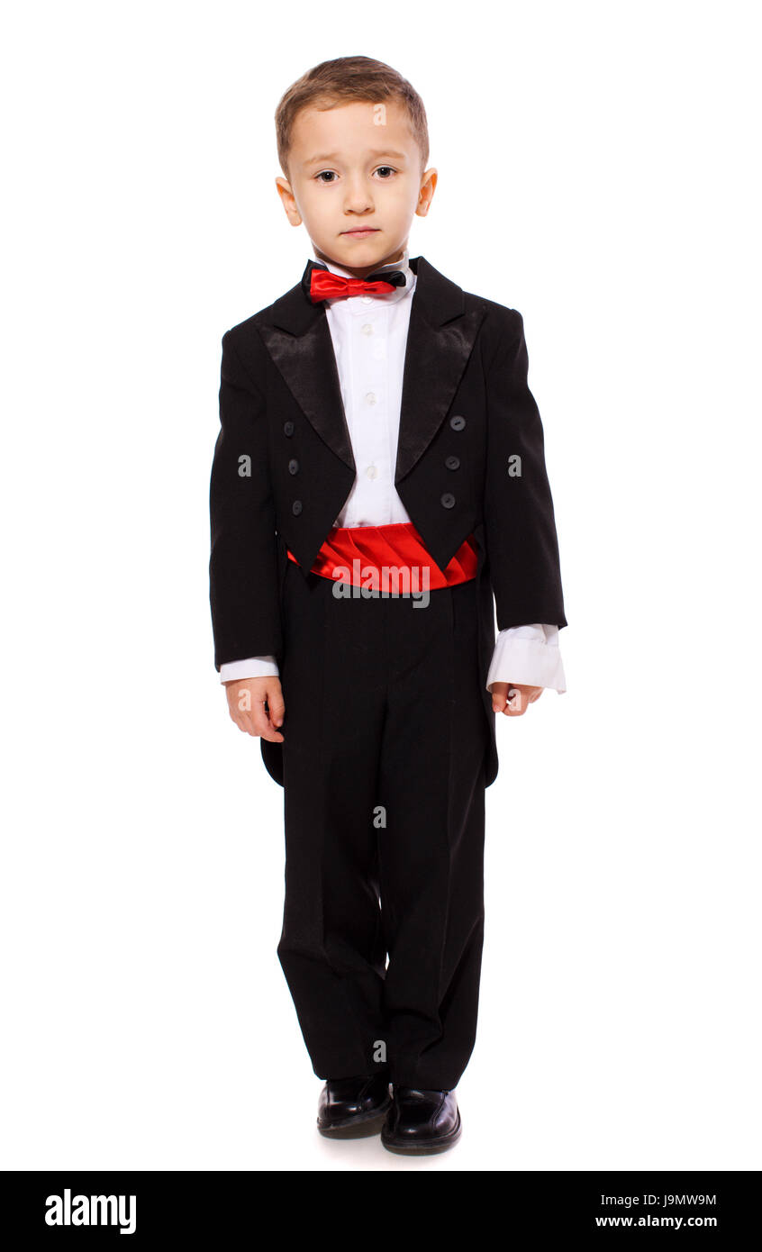 Little Boy wearing tuxedo portrait isolated on white Stock Photo Alamy