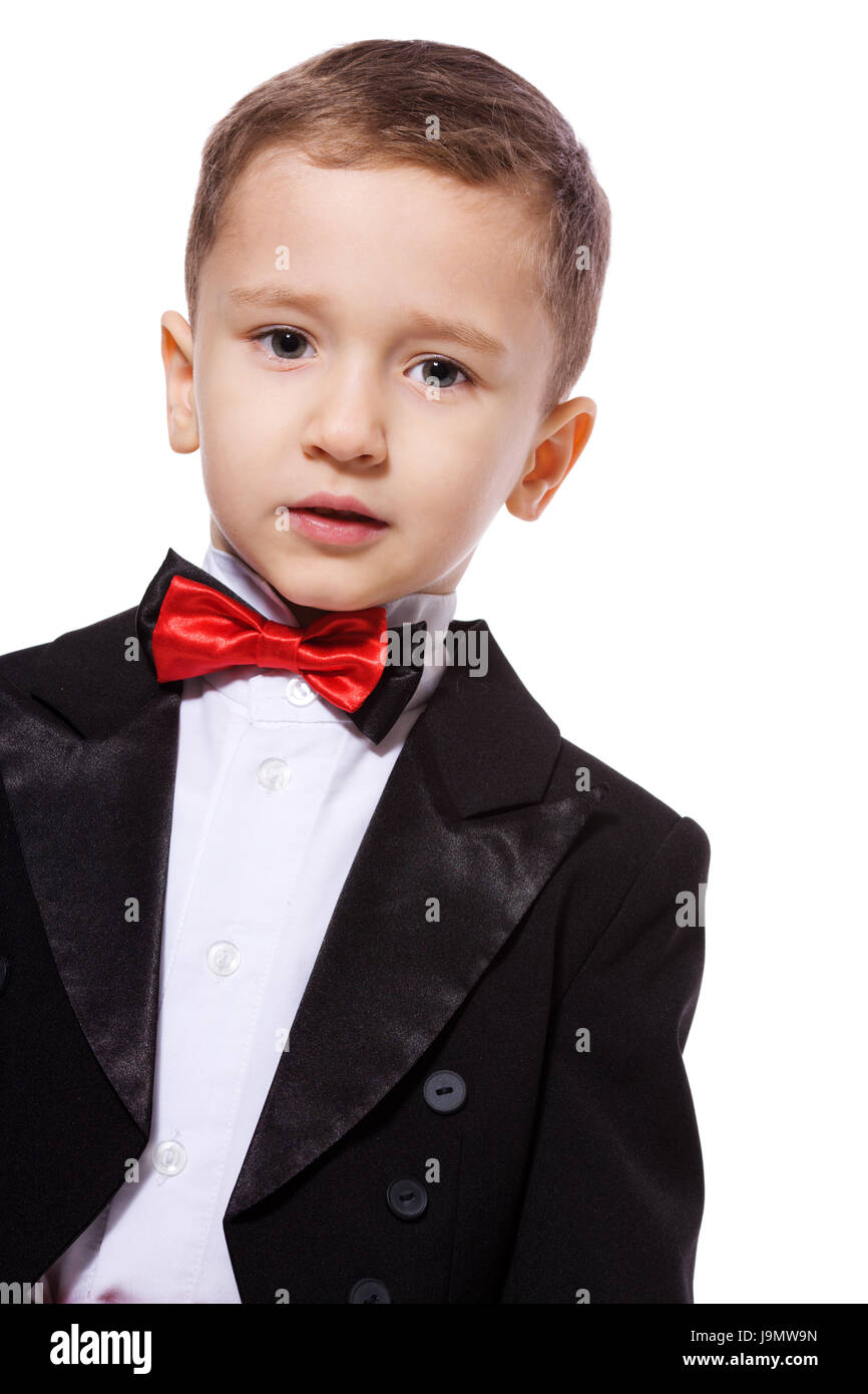 Little Boy wearing tuxedo portrait isolated on white Stock Photo Alamy