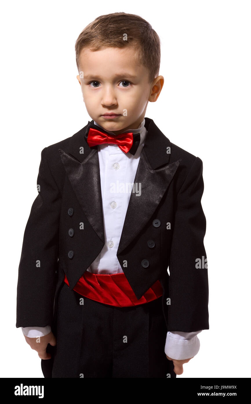 Little Boy wearing tuxedo portrait isolated on white Stock Photo Alamy