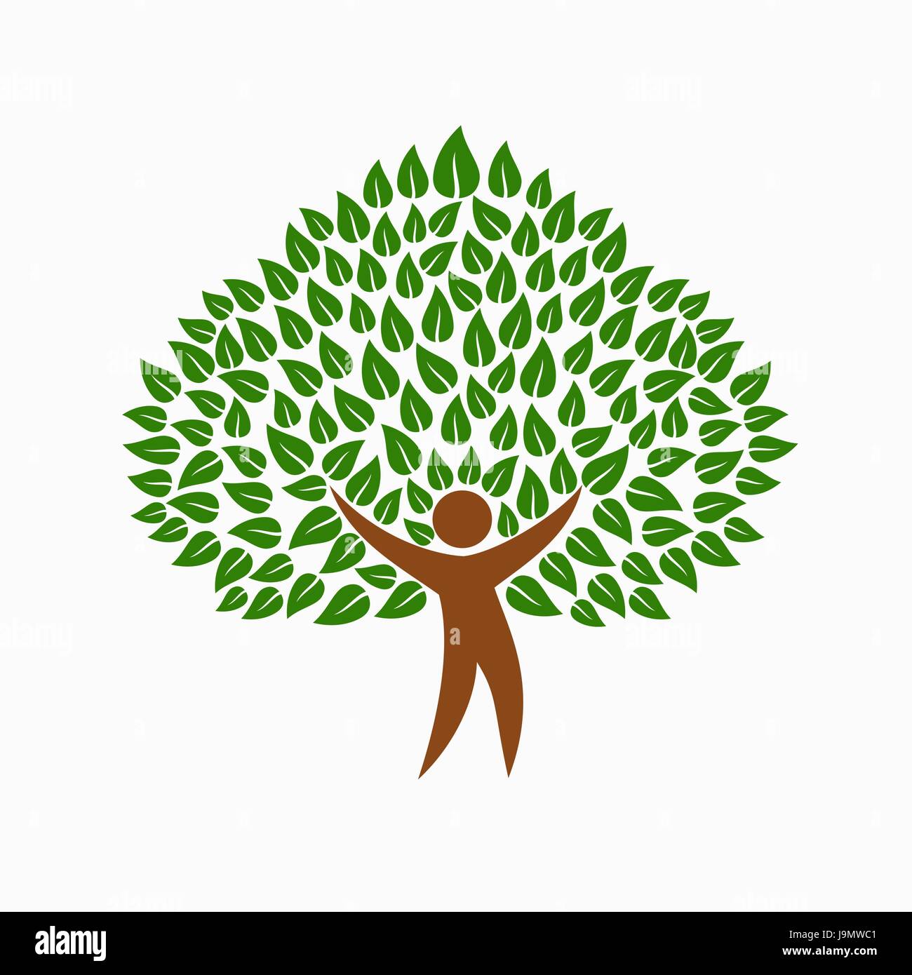 Green tree symbol with human silhouette. Concept illustration for environment help project or nature care. EPS10 vector. Stock Vector