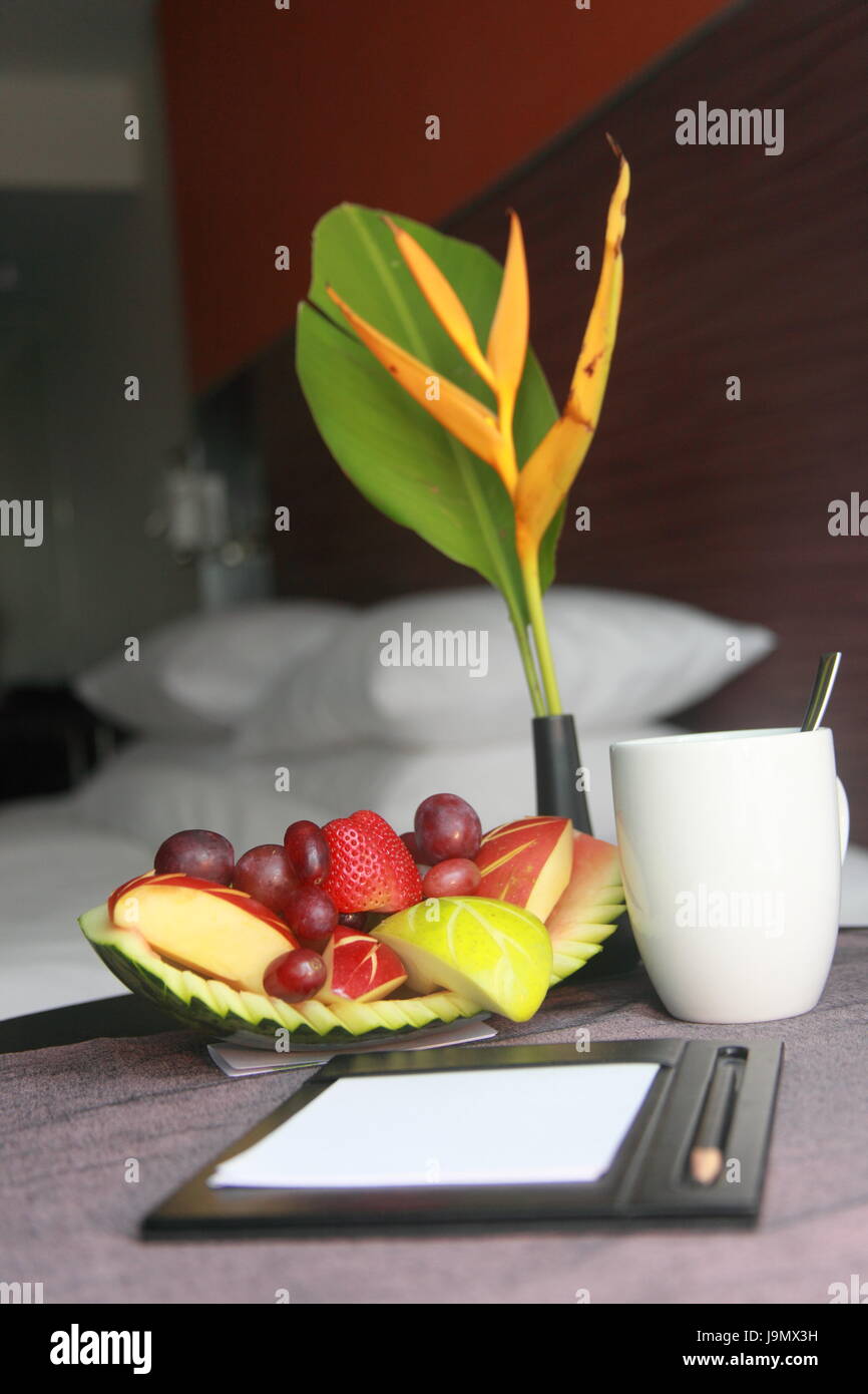 room, progenies, fruits, hotel, bedroom, resort, notepad, amenities, coffee, Stock Photo
