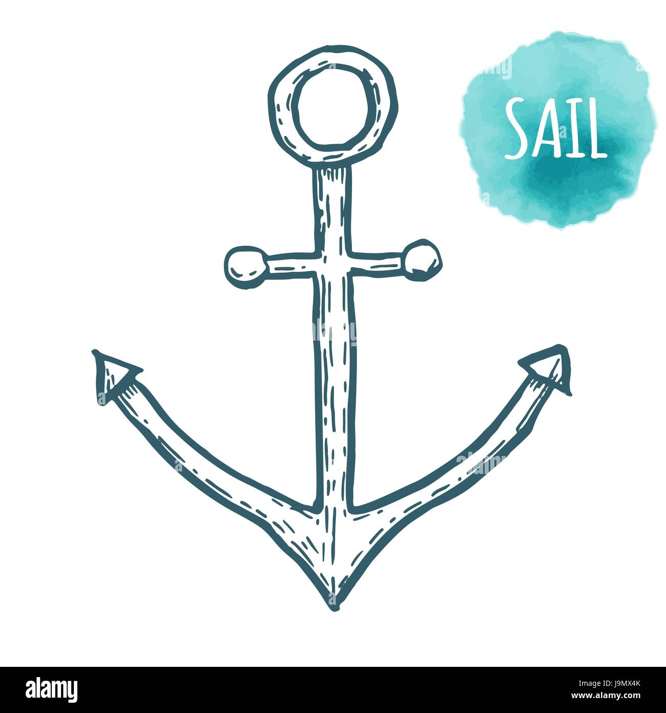anchor drawing on white background. Hand drawn illustration. Stock Vector