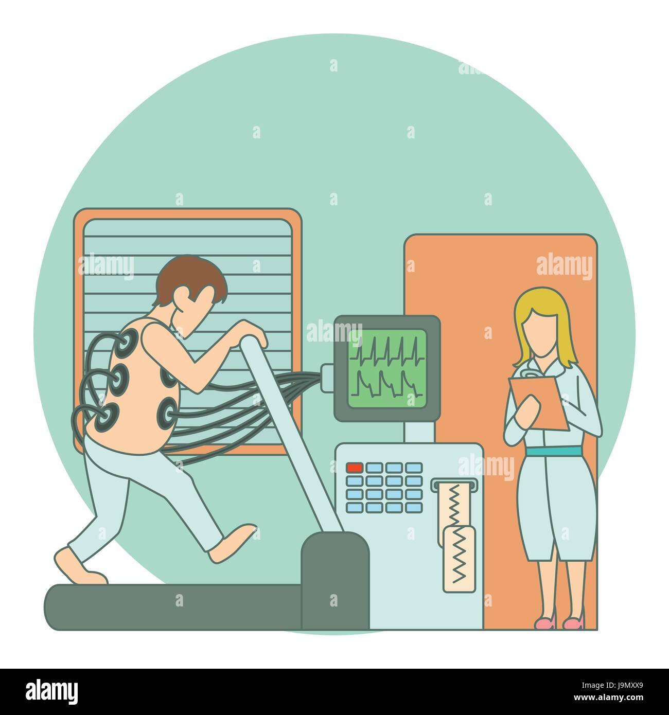 Medical testing person on treadmill concept Stock Vector