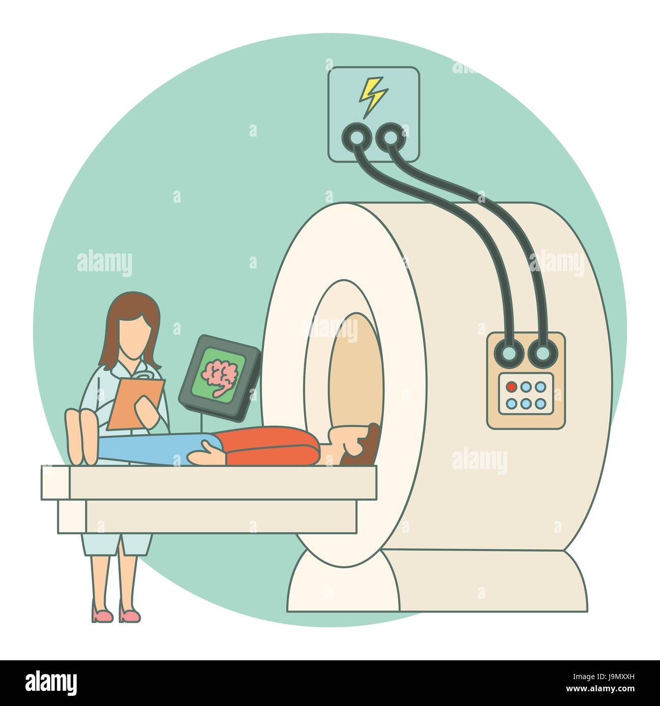 Tomography of human brain in hospital concept Stock Vector