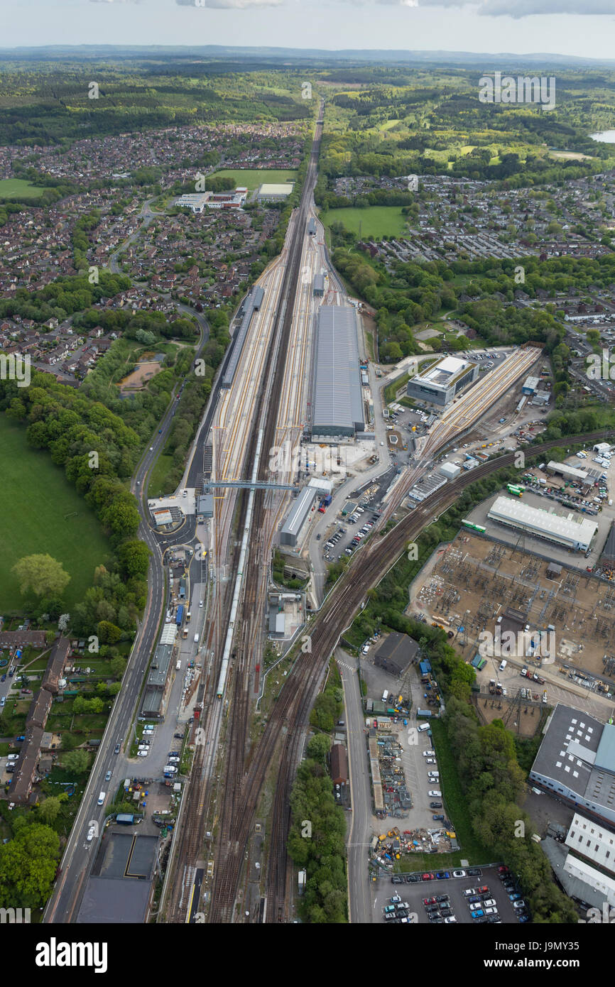 Siemens, Three Bridges Traincare Facility site, Crawley, West Sussex is over 1.4 miles in length and was built by VolkerFitzpatrick. Stock Photo