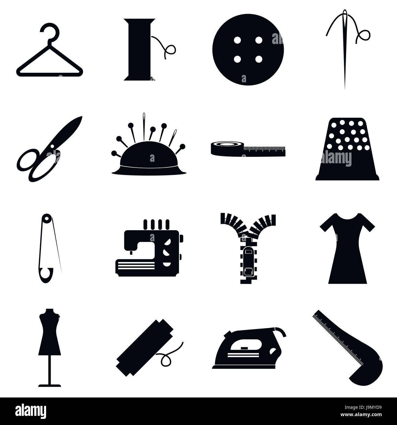 Sewing tools icons tailor hi-res stock photography and images - Alamy