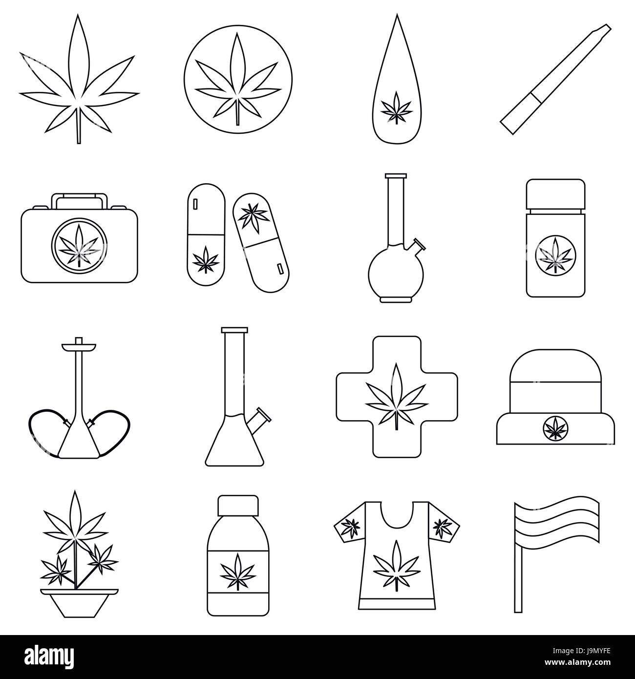 Marijuana icons set, outline style Stock Vector