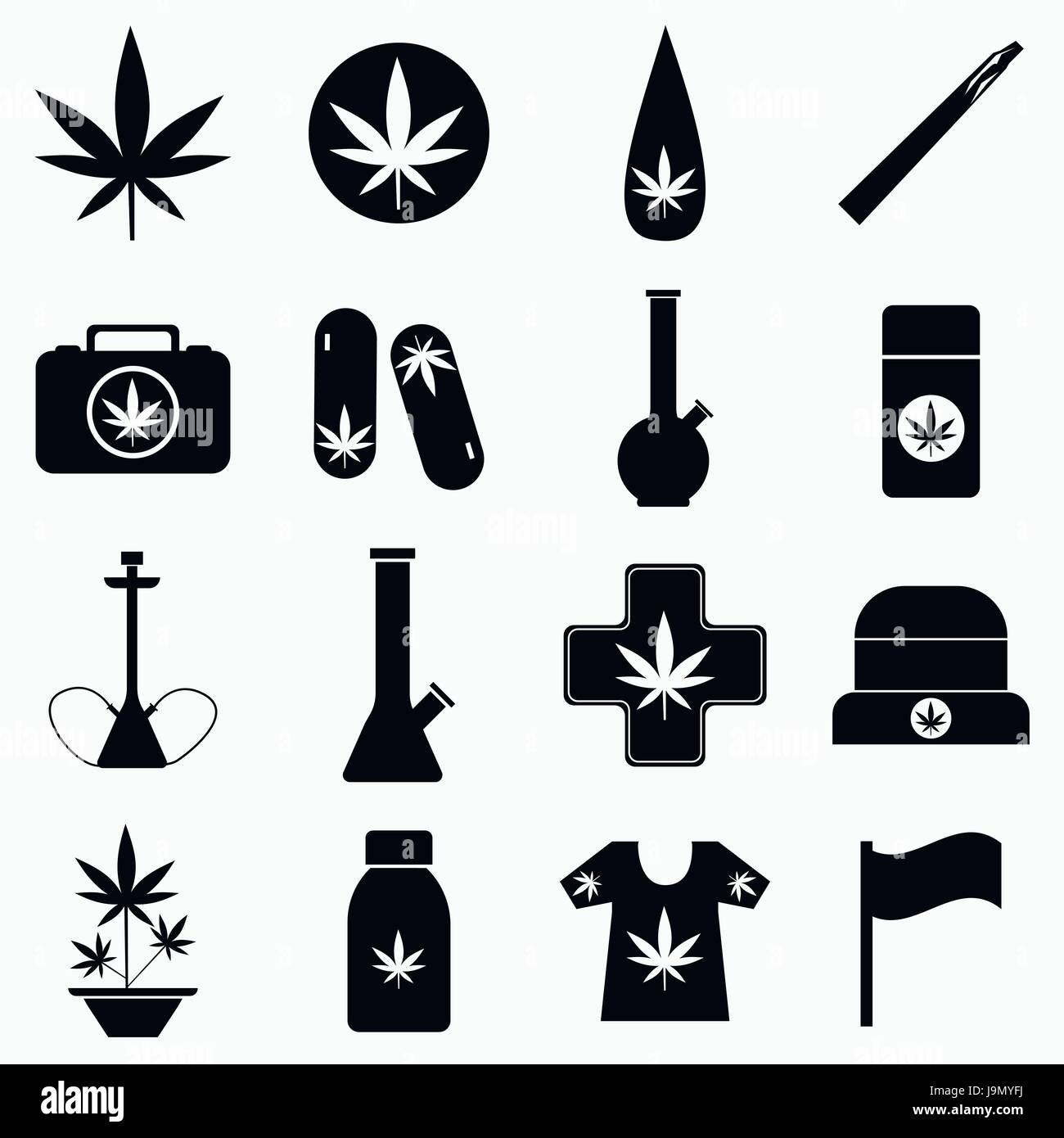 Marijuana icons set, simple style Stock Vector