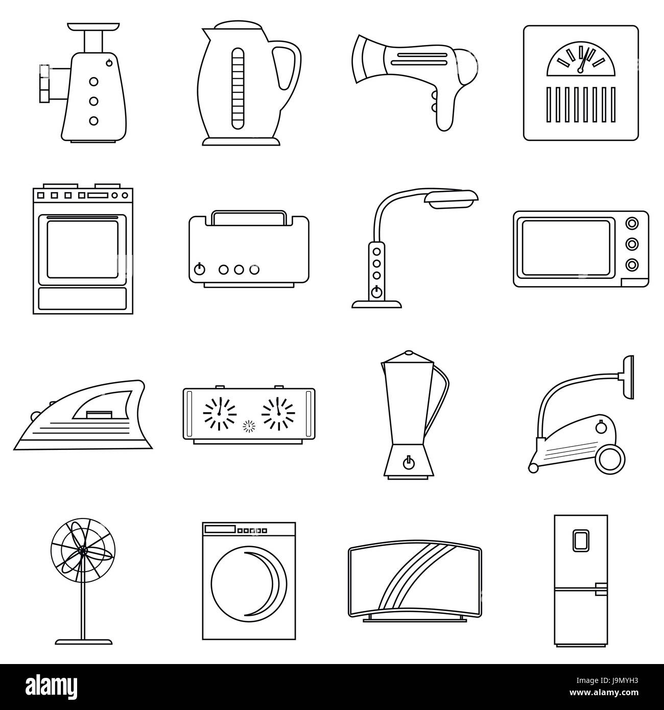 Household appliances icons set, outline style Stock Vector Image & Art ...